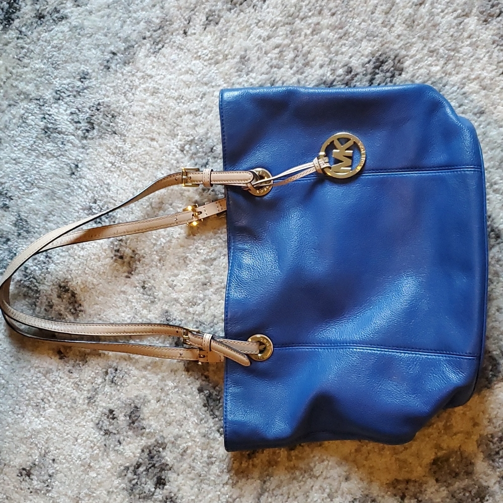 Micheal Kors Leather Shoulder Bag Purse Royal Blue